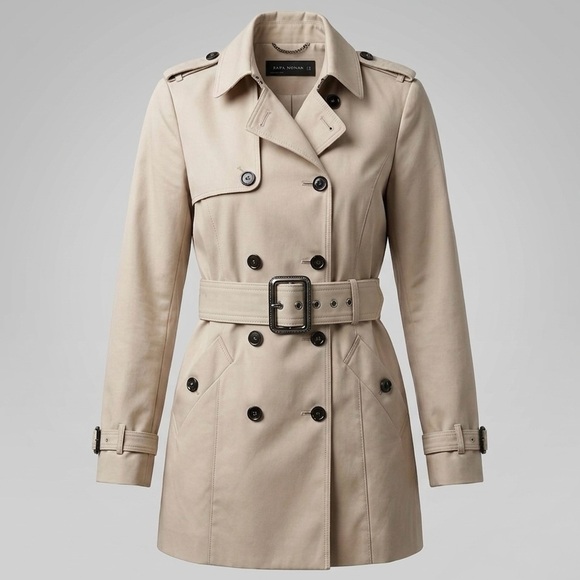 Zara Jackets & Blazers - Zara Woman Beige Double-Breasted Trench Coat+Belt - Size L - Spring/Fall Staple